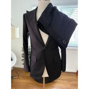 NEW FRERE Black Wool Mens Classic Suit Blazer And Pants Sz 40